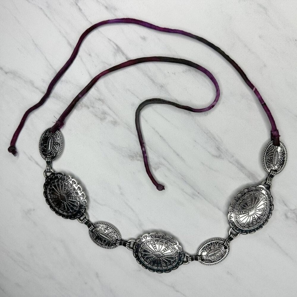 Western Concho Silver Tone Cord Tie Belt Boho Southwestern Small (S) ✨